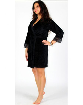 Krótki szlafrok z koronką De Lafense 457 MILAGROS czerń