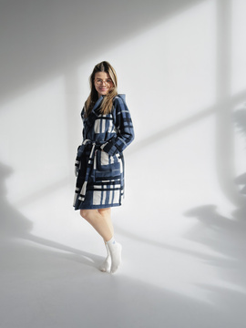 Cieplusi szlafrok z kapturem De Lafense 031 NIEBIESKA KRATA