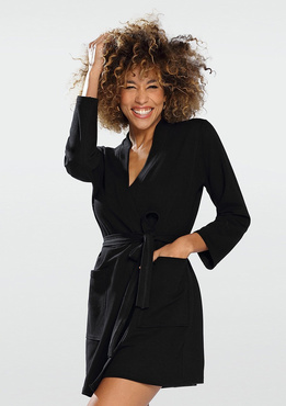 Szlafrok/Podomka bawełniana POLA - czarny- Dkaren