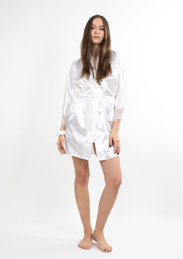 Uroczy Szlafrok/Podomka Mara - satyna biały - Dkaren