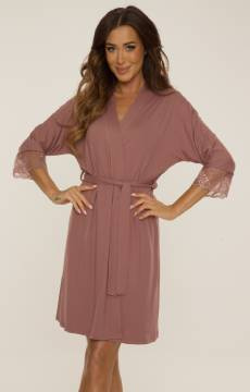 Elegancki krótki szlafrok De Lafense Fanny 342 S-2XL w kolorze pudrowej mokki