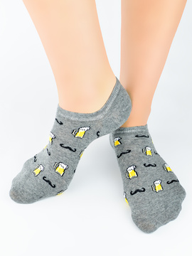 Szare męskie stopki ze wzorem w kufle piwa Noviti ST002 M03