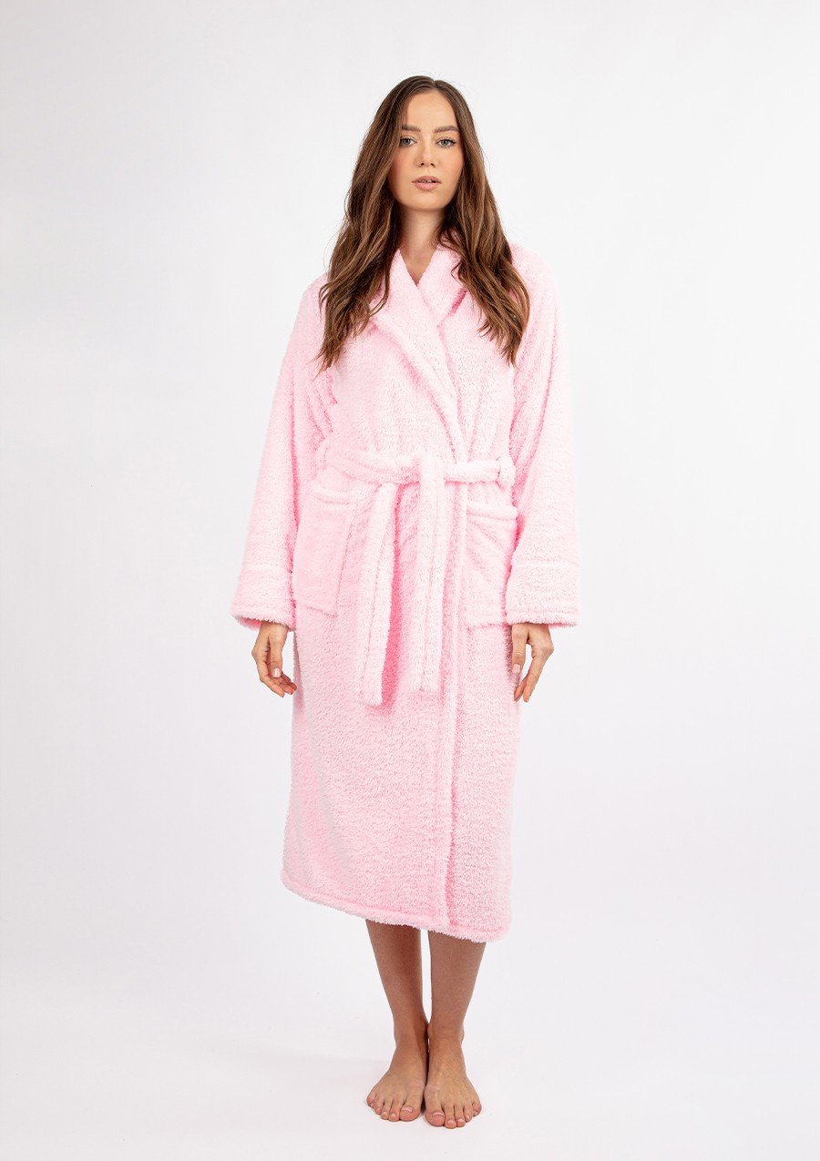 Puchaty szlafrok/ podomka ELIZA DŁUGA - puch róż - Dkaren