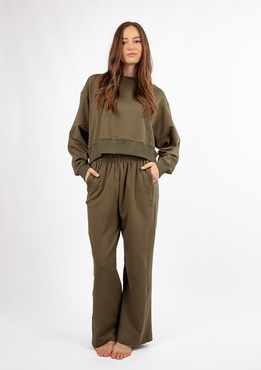 Bawełniany komplet dresowy DK-K-B23 - khaki Dkaren
