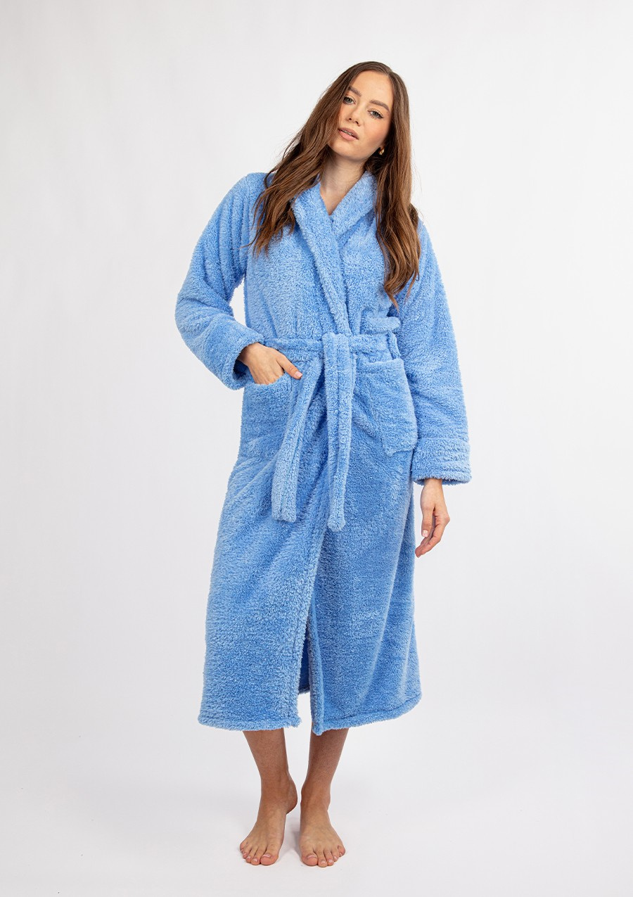 Puchaty szlafrok/ podomka ELIZA DŁUGA - puch ciemny niebieski - Dkaren