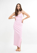Dopasowana sukienka DK-K-P7 - jasny róż bawełna prążki - Dkaren
