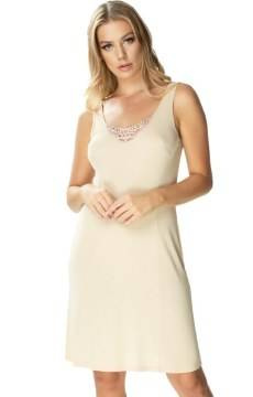 Beżowa halka Mewa 4127 Amelia z jedwabiu Vistex z ozdobnym dekoltem