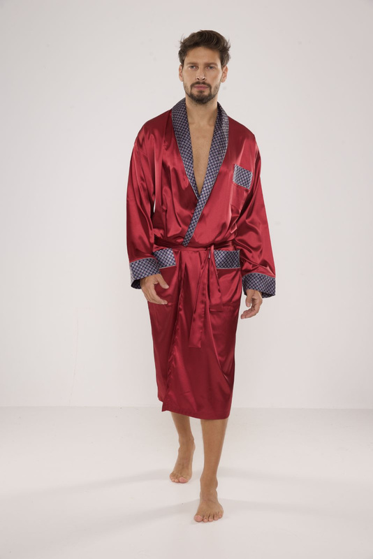 Bordowy satynowy szlafrok męski De Lafense 940
