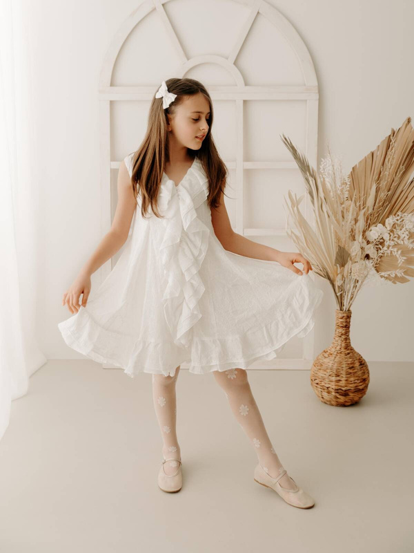 Delikatnie pastelowe rajstopy dziecięce w kwiaty Fiore ANGELA 116-158