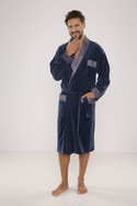 Bawełniany długi szlafrok męski Noble De Lafense z satynowym obłożeniem - 868 jeansowy