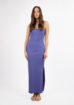 Dopasowana sukienka DK-K-P7 - fiolet bawełna prążki  - Dkaren