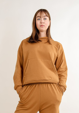 Modna bluza z kapturem DK-K-B8 - brąz bawełna - Dkaren