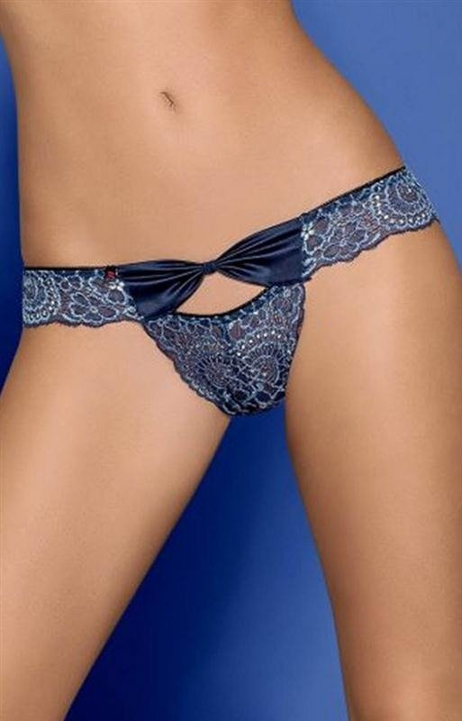 Granatowe koronkowe figi z kokardką Obsessive Auroria