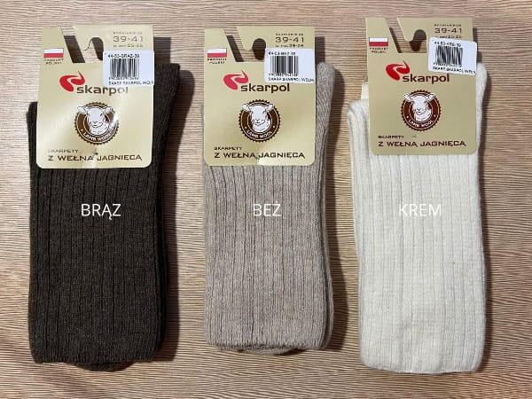 Ekskluzywne skarpetki z wełny jagnięcej  Skarpol 53 - ecru/kremowe