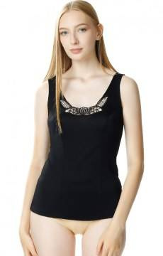 Czarna koszulka na ramiączkach Mewa 4139 Carmen z jedwabiu Vistex