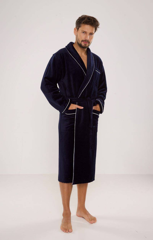 Elegancki granatowy szlafrok męski frotte De Lafense Manuele 735