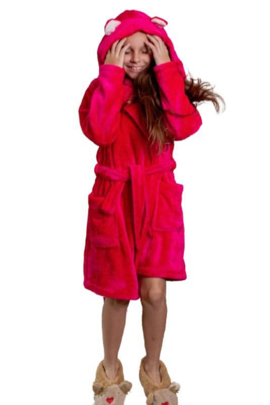 Malinowy szlafrok dziewczęcy z kapturkiem  De lafense 730 Serena