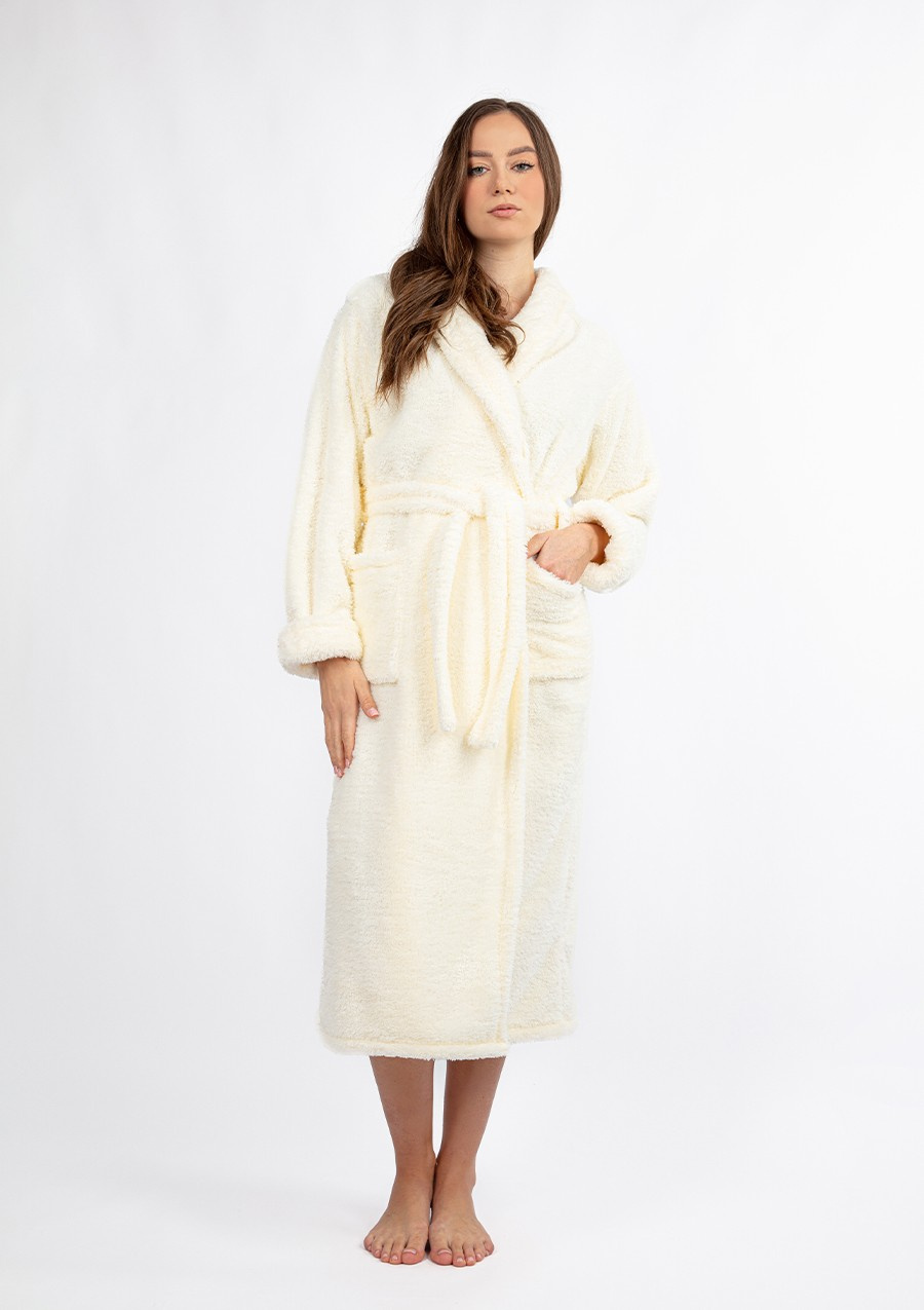 Puchaty szlafrok/ podomka ELIZA DŁUGA - puch ecru - Dkaren