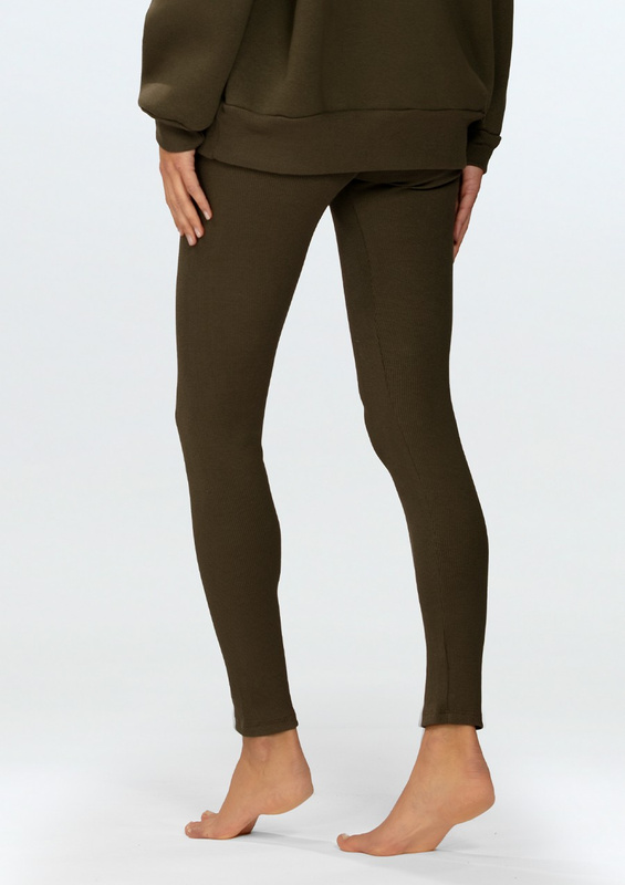 Legginsy Bayo - khaki bawełna prążki  - Dkaren