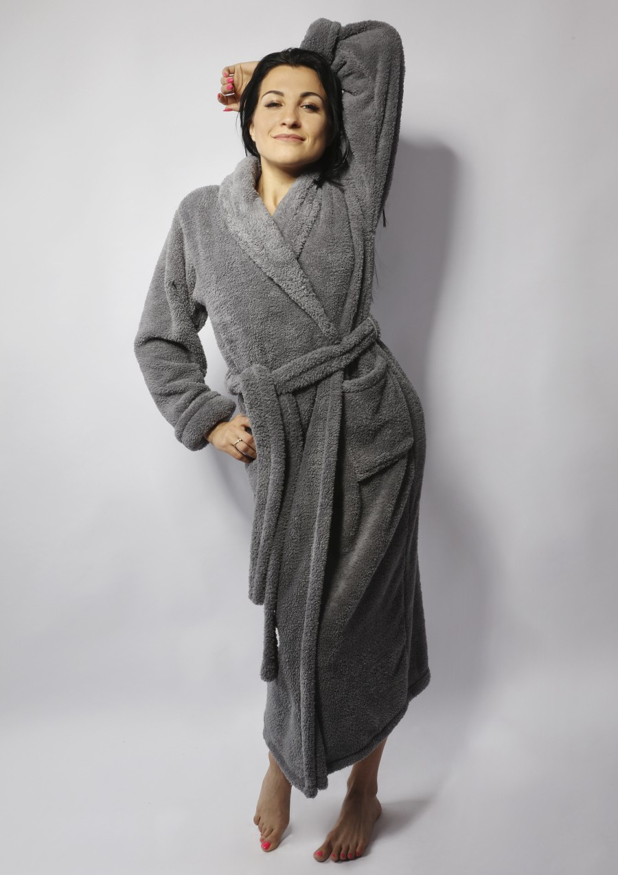 Puchaty szlafrok/ podomka ELIZA DŁUGA - puch turkus - Dkaren