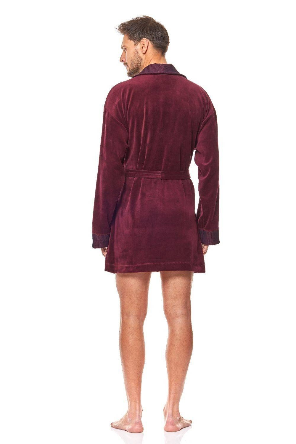 Krótki bawełniany szlafrok męski L&L 9101 BJ bordowy