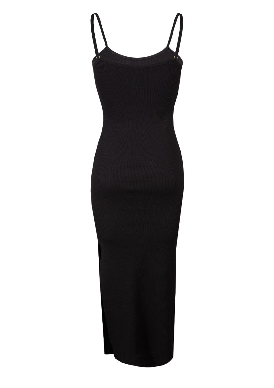 Dopasowana sukienka DK-K-P7 - czarny bawełna prążki - Dkaren