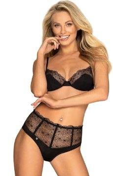 Koronkowy biustonosz z wysokimi stringami - Obsessive Sharlotte komplet 2 częściowy