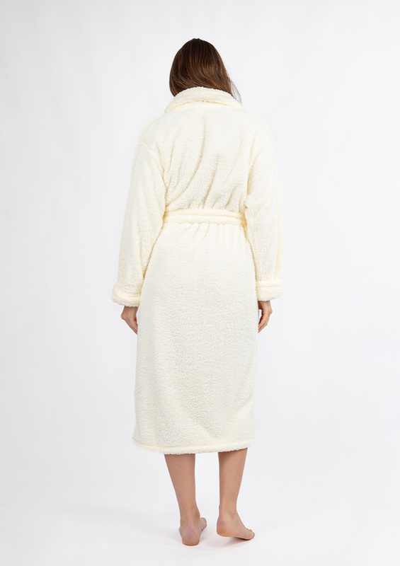 Puchaty szlafrok/ podomka ELIZA DŁUGA - puch ecru  - Dkaren