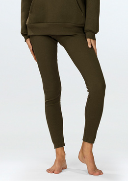 Legginsy Bayo - khaki bawełna prążki  - Dkaren