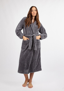 Puchaty szlafrok/ podomka ELIZA DŁUGA-szary - Dkaren