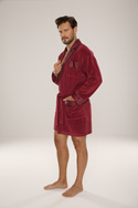 BAWEŁNIANY, elegancki szlafrok męski burgund De Lafense Noble- 866  z satynowym wykończeniem