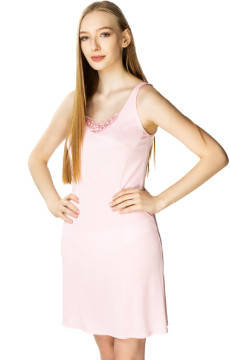 Różowa halka Mewa 4127 Amelia z jedwabiu Vistex z ozdobnym dekoltem