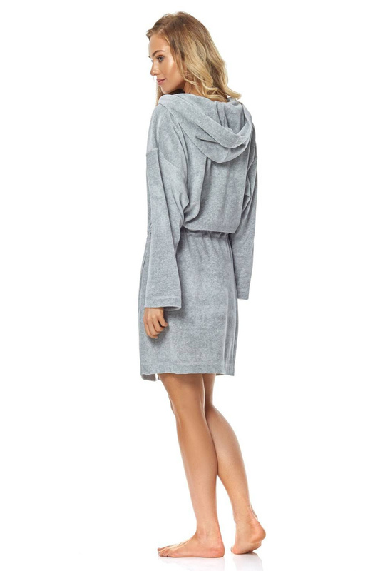 Szary szlafrok damski z kapturem L&L 9118 melange
