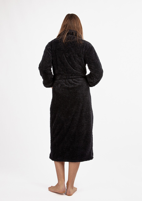 Puchaty szlafrok/ podomka ELIZA DŁUGA - puch czarny  - Dkaren