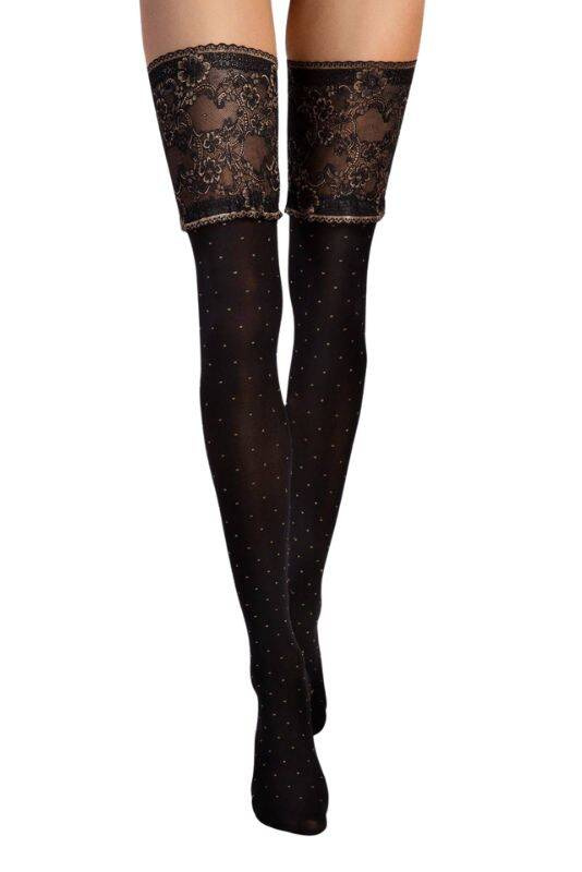 Czarno złote ozdobne pończochy samonośne Fiore NOTTE 40 DEN