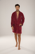 BAWEŁNIANY, elegancki szlafrok męski burgund De Lafense Noble- 866  z satynowym wykończeniem