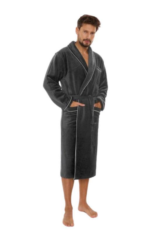 Elegancki grafitowy szlafrok męski frotte De Lafense Manuele 735