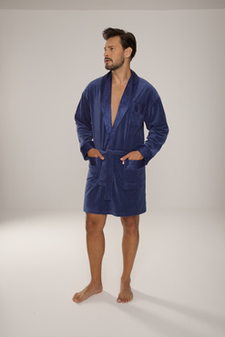 BAWEŁNIANY, elegancki szlafrok męski Noble De Lafense - 866  z satynowym wykończeniem
