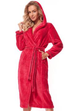 Długi szlafrok z kapturem L&L 2322 SOFT hibiscus