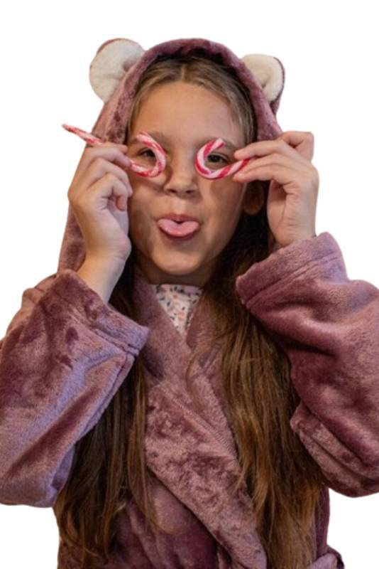 Jagodowy szlafrok dziewczęcy z kapturkiem  De lafense 730 Serena