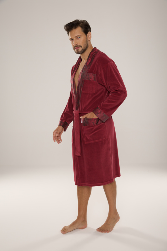 Bawełniany długi szlafrok męski Noble De Lafense z satynowym obłożeniem - 868 jeansowy