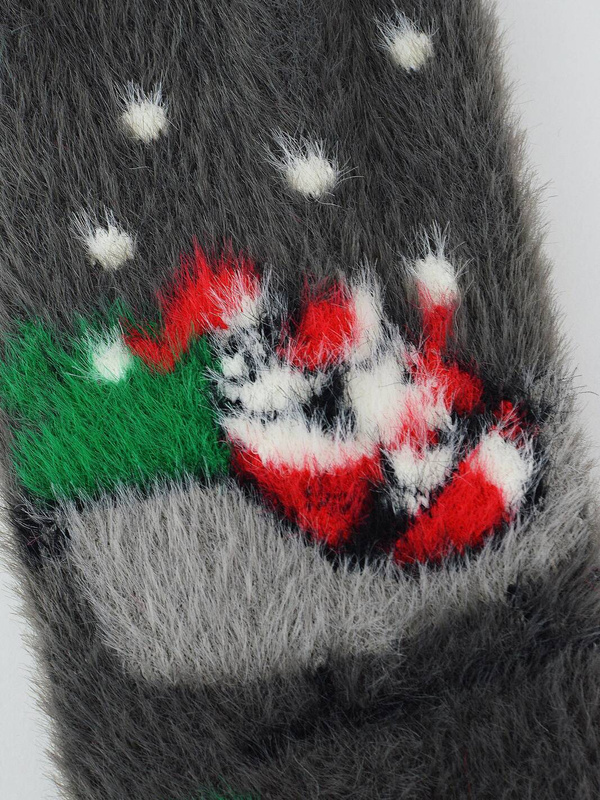 Skarpety puchate damskie XMAS Mikołaj szare - Noviti