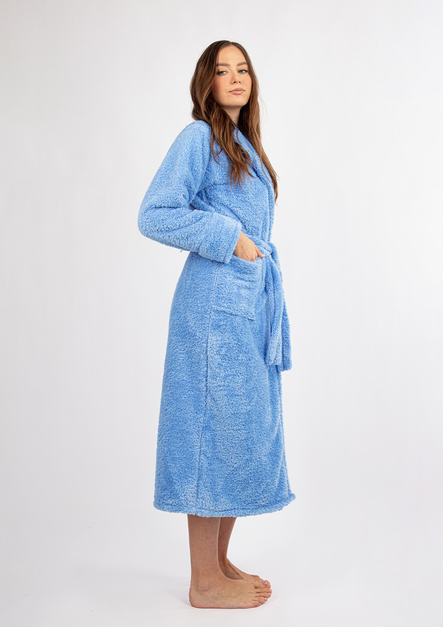 Puchaty szlafrok/ podomka ELIZA DŁUGA - puch ciemny niebieski - Dkaren