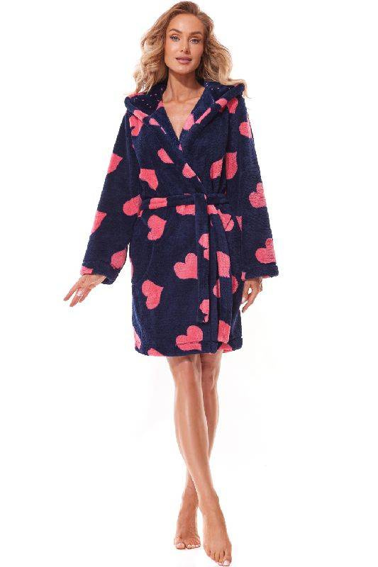 Wzorzysty szlafrok z kapturem L&L 2310 Futura w kolorze granatowym