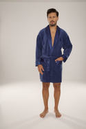 BAWEŁNIANY, elegancki szlafrok męski Noble De Lafense - 866  z satynowym wykończeniem