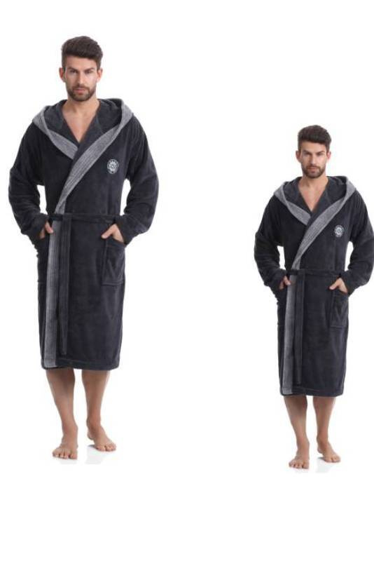 Długi grafitowy szlafrok męski z kapturem L&L George