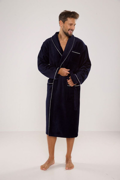 Elegancki granatowy szlafrok męski frotte De Lafense Manuele 735