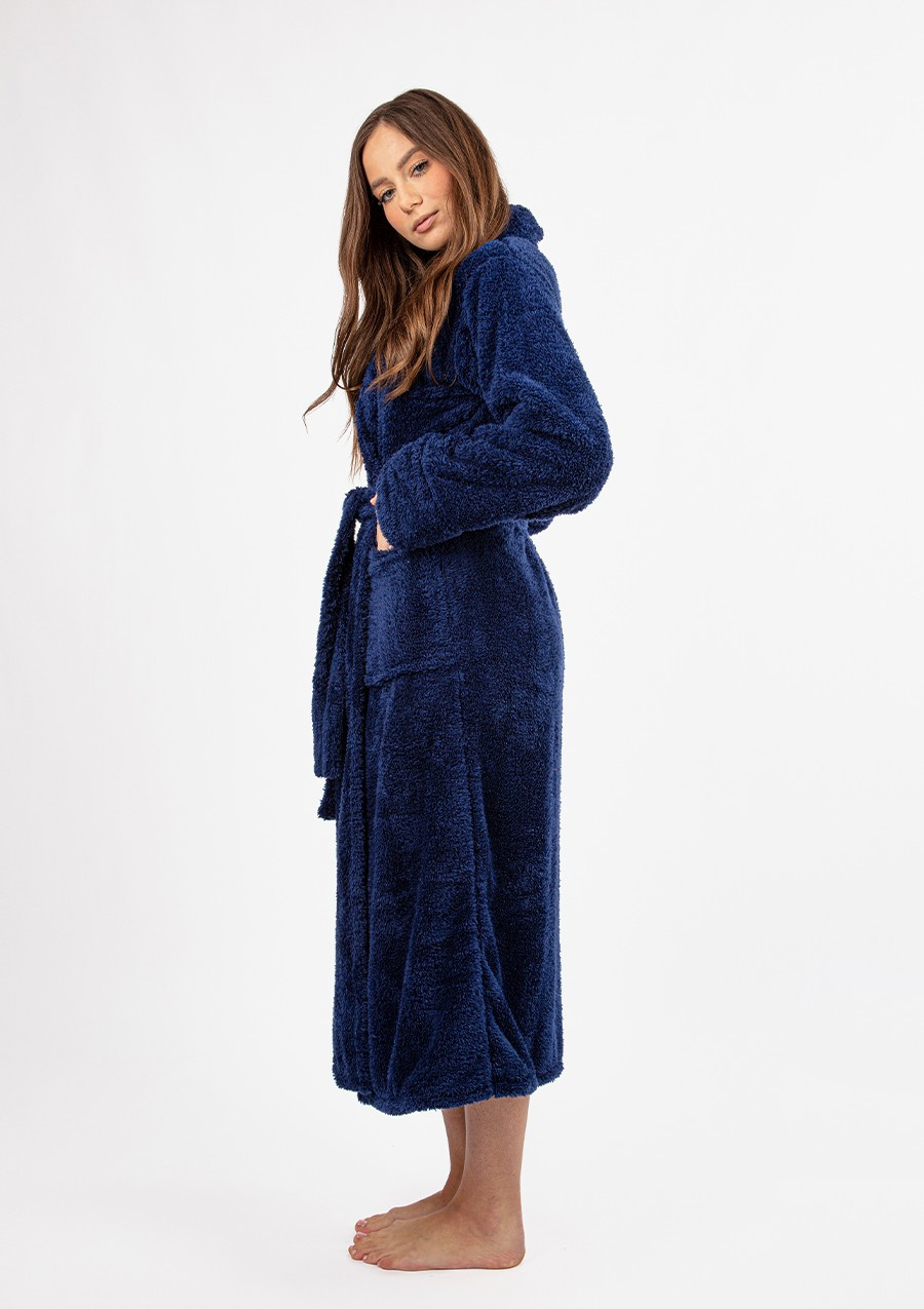Puchaty szlafrok/ podomka ELIZA DŁUGA - puch granat - Dkaren
