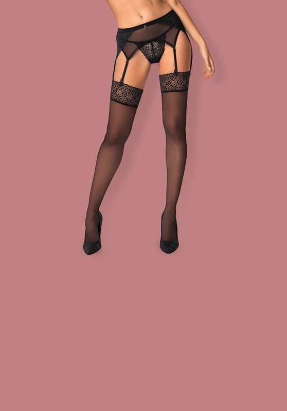 Czarne pończochy damskie z czarną koronką Obsessive - Shibu