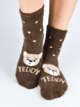 Puchate Skarpetki z uroczym misiem Teddy SP017 brązowe - Noviti